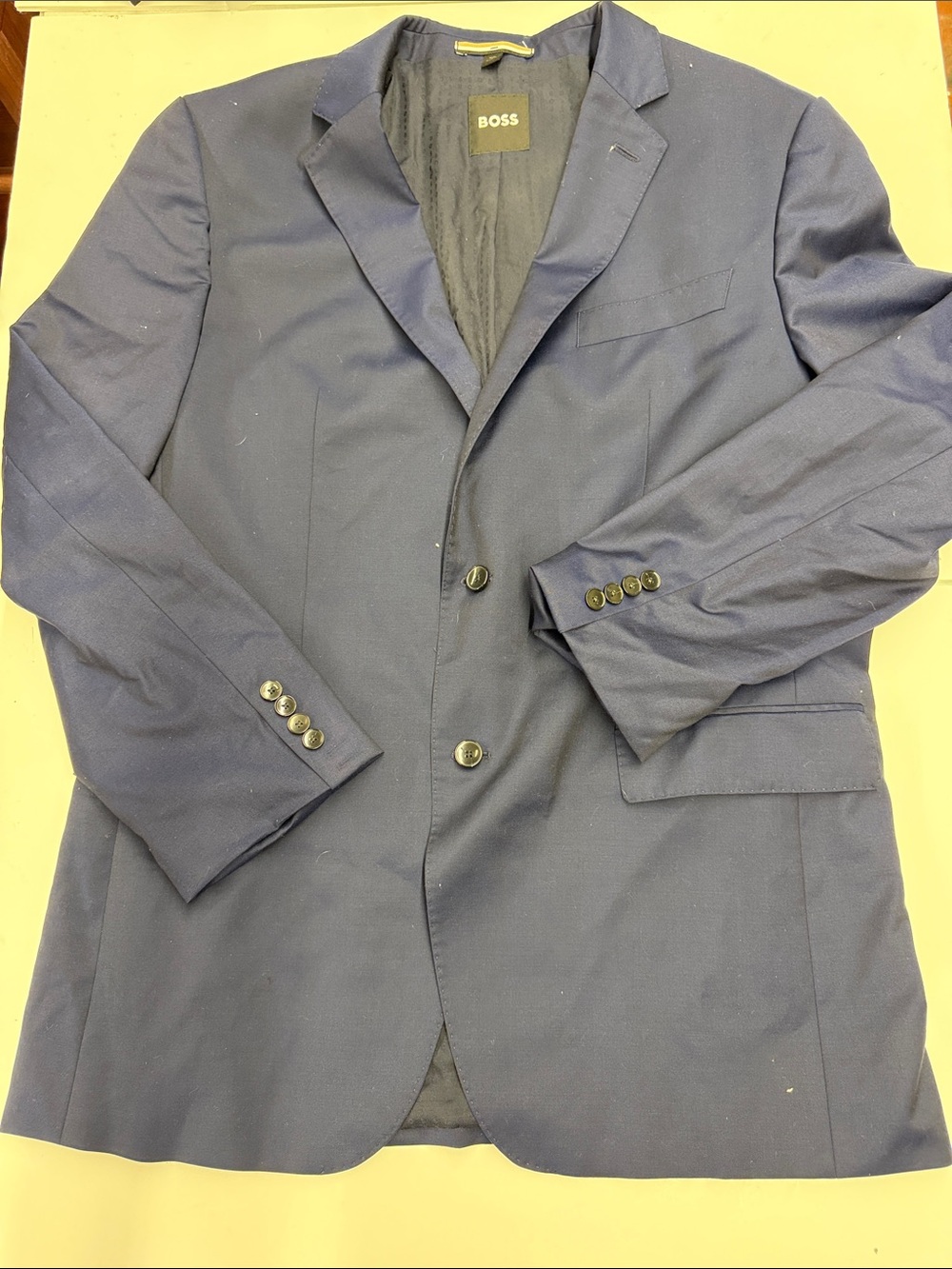 NEW BOSS Men's Italian Slim Fit Navy Blue Two-Button Blazer Size 46L